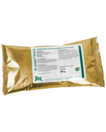 500 g-Beutel jbs progas® ferm b – Siliermittel mit Milchsäurebakterien für bessere Silagequalität bei allen Tierarten, verpackt in goldener Folie mit Produktetikett von jbs.